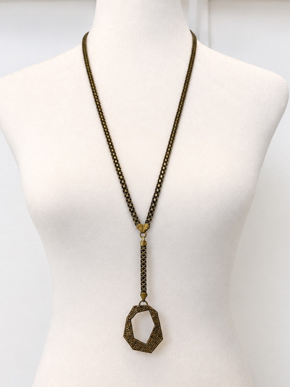 Lucky Brand Gold Tone Sparkle Geometric Pendant Necklace
